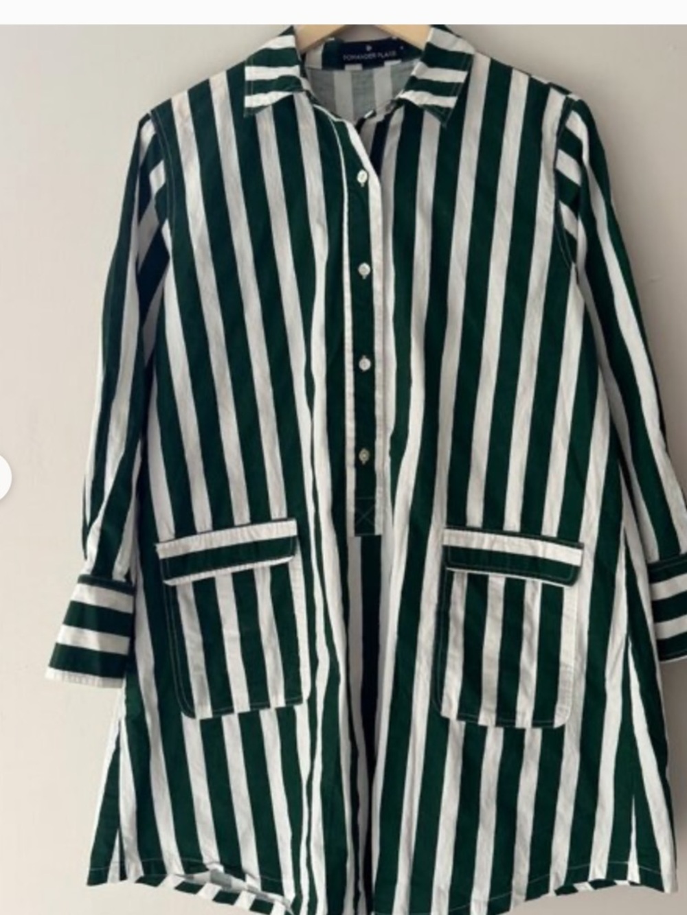 Tuckernuck Green and White Long Sleeve Striped Dress